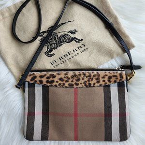 Authentic Burberry Canvas Cross Body Bag with Calf Hair
